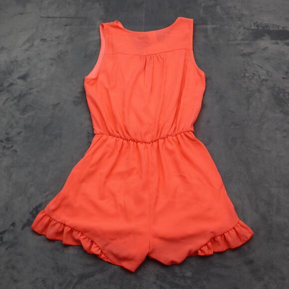 Coco Avante Romper Womens S Orange Sleeveless V Neck Ruffles Hem Pullover - Picture 16 of 16